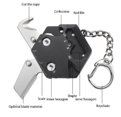 Multitool Hexagonal Kit - Mini Pocket Survival Tool Set Keychain