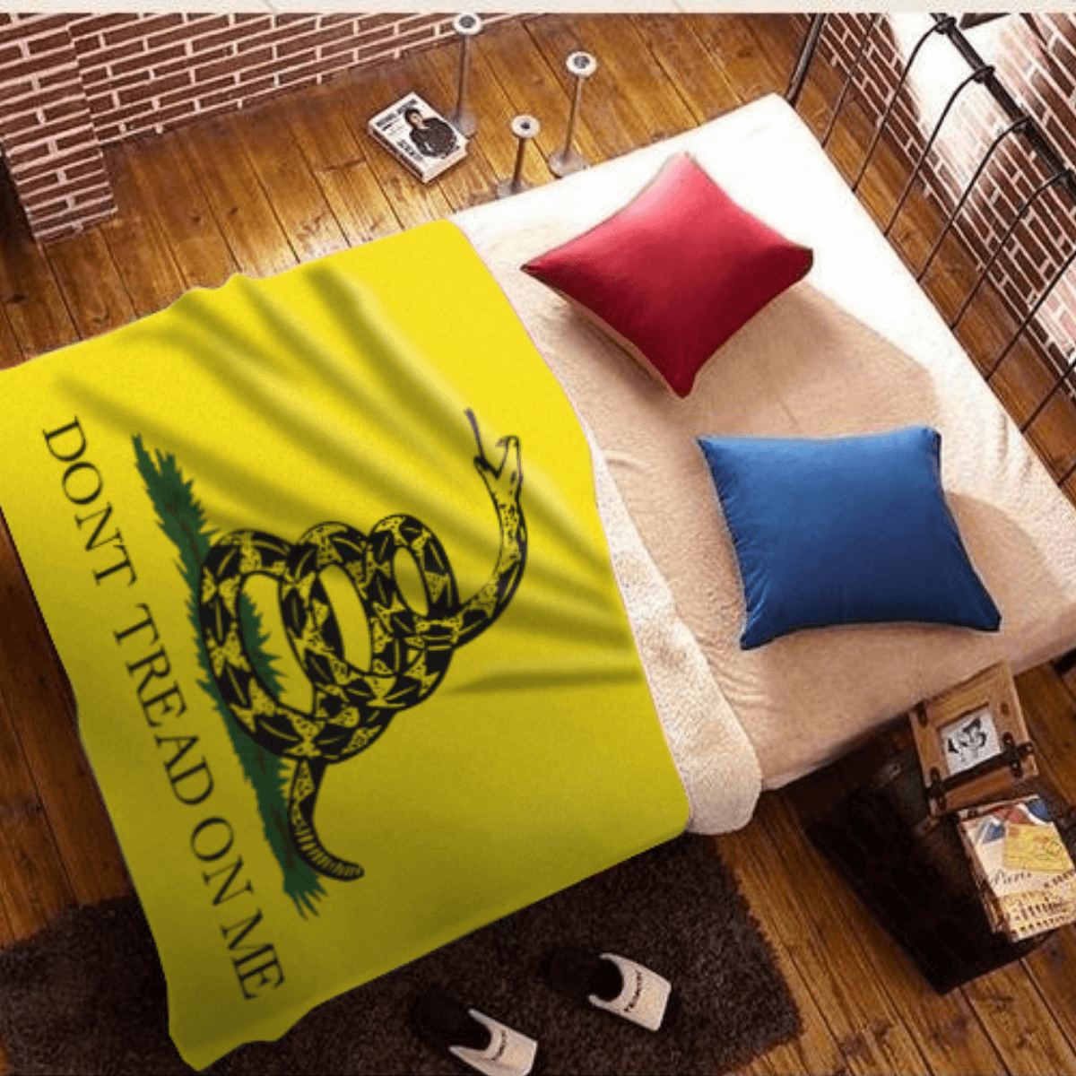 Gadsden Don't Tread On Me Sherpa Blanket - 50x60 + Free Matching 3x5 Single Reverse Flag