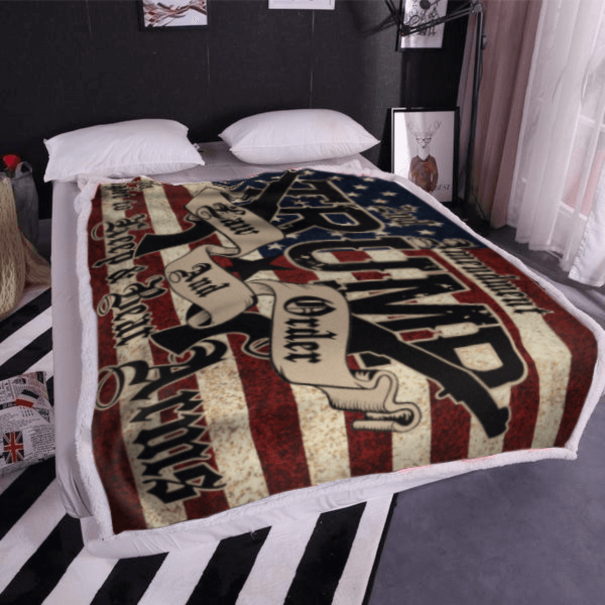 Trump 2020 Law and Order 2nd Amendment Sherpa Blanket - 50x60 + Free Matching 3x5' Single Reverse Flag