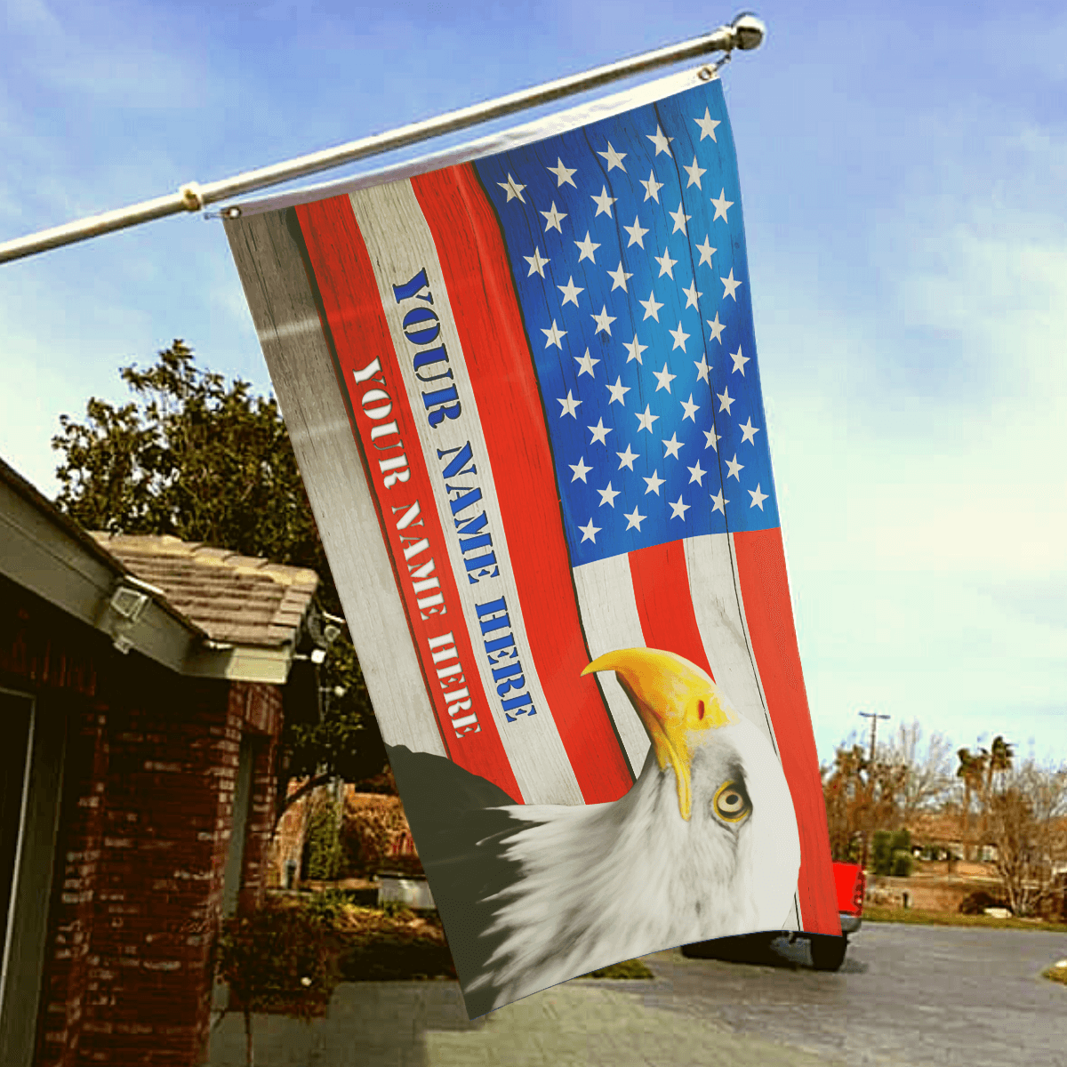 Patriotic USA Eagle Personalized Premium Flag - Up to 4 Custom Texts