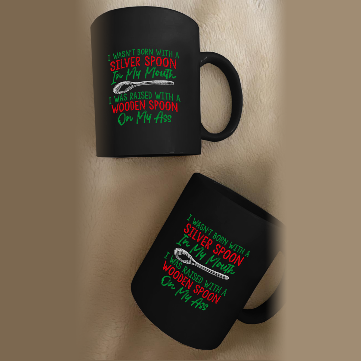 Raised with a Wooden Spoon 11 oz. Black Mug