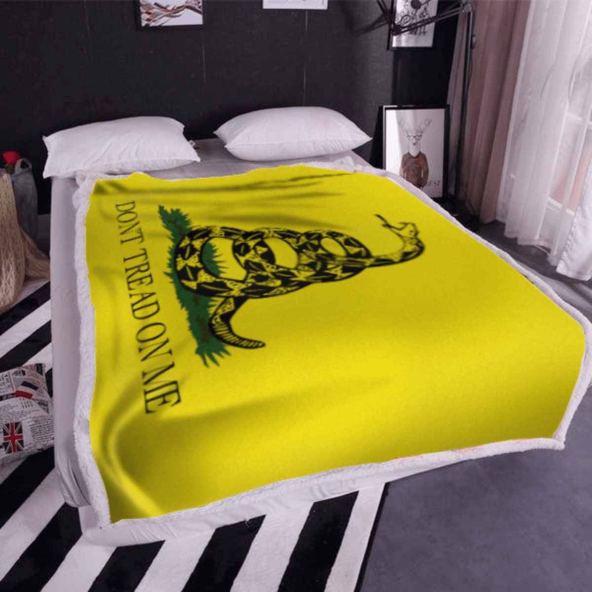 Gadsden Don't Tread On Me Sherpa Blanket - 50x60 + Free Matching 3x5 Single Reverse Flag