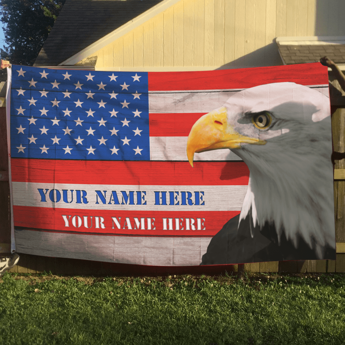 Patriotic USA Eagle Personalized Premium Flag - Up to 4 Custom Texts