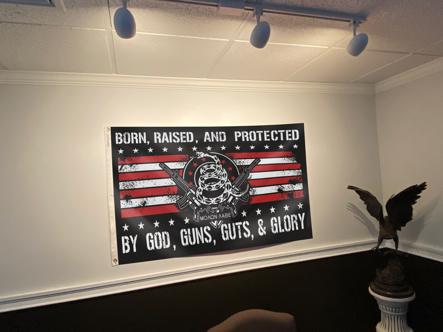 Born Raised And Protected By God Guns Guts And Glory Flag