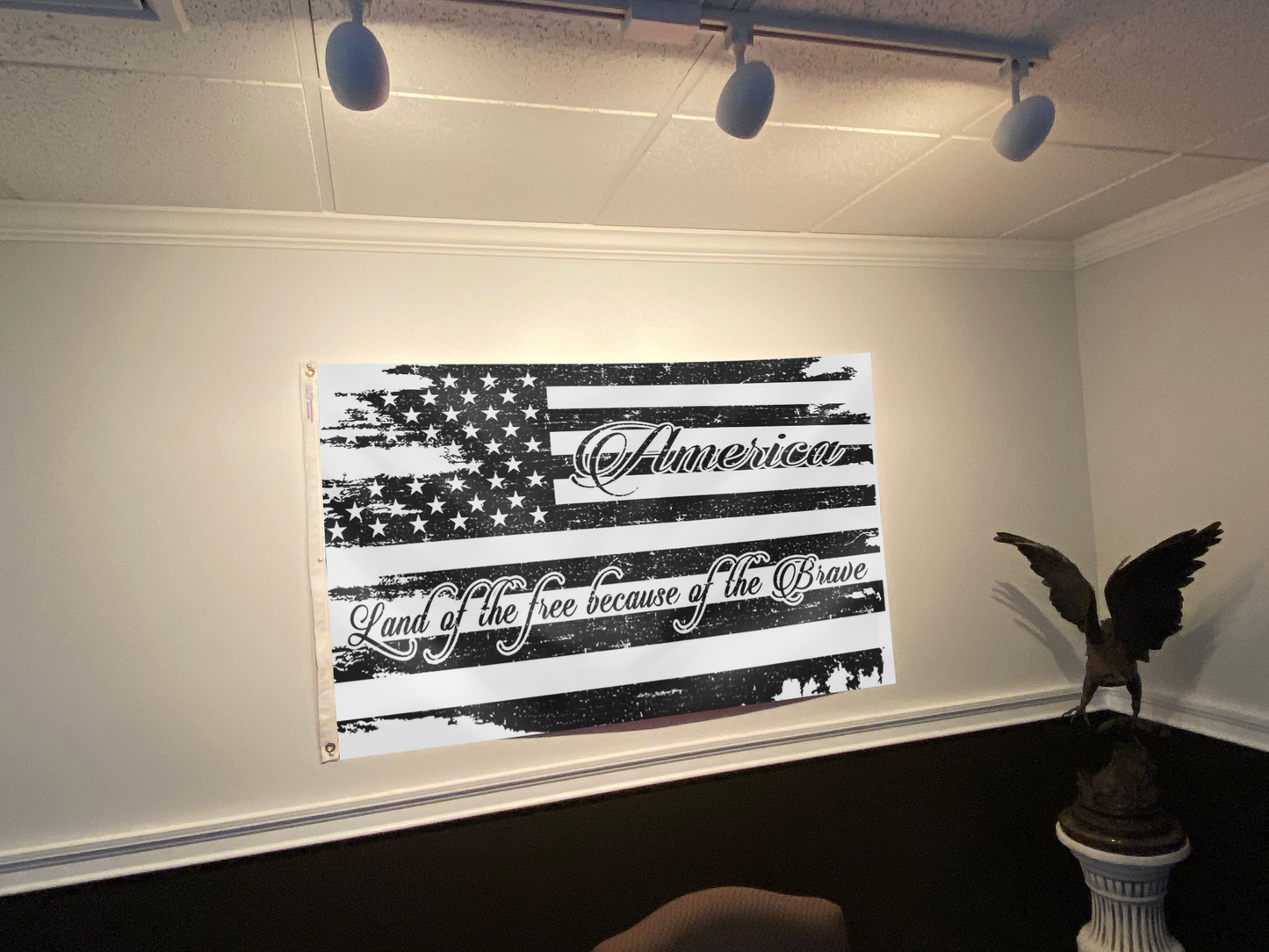 AMERICA HOME OF THE FREE B&W FLAG