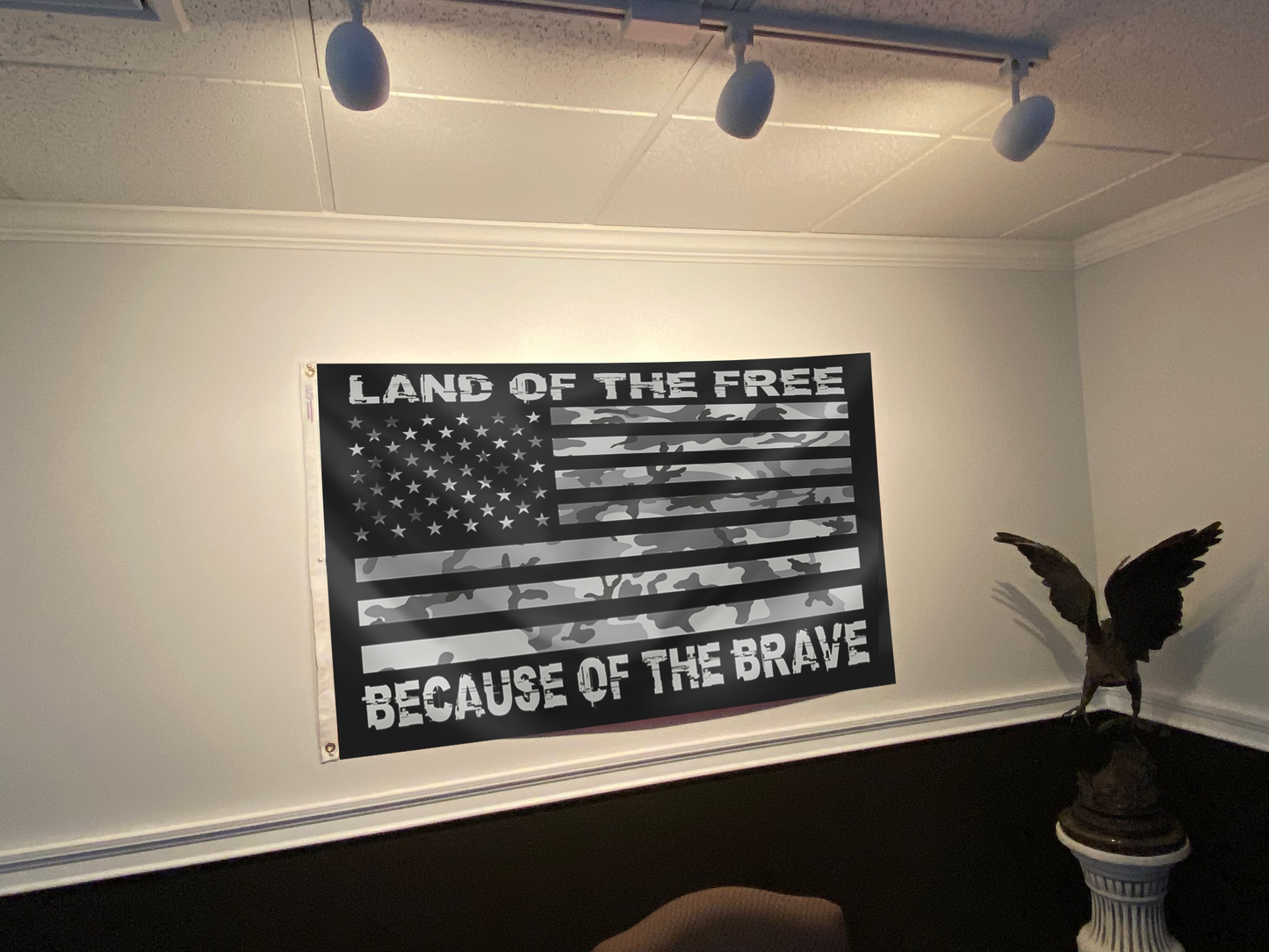 LAND OF THE FREE GRAY CAMO FLAG