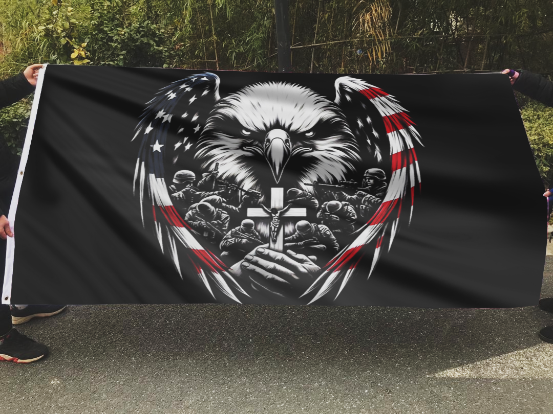 Eagle Through American Flag