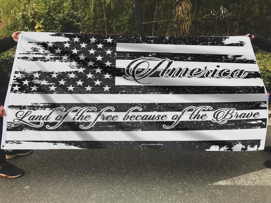 AMERICA HOME OF THE FREE B&W FLAG