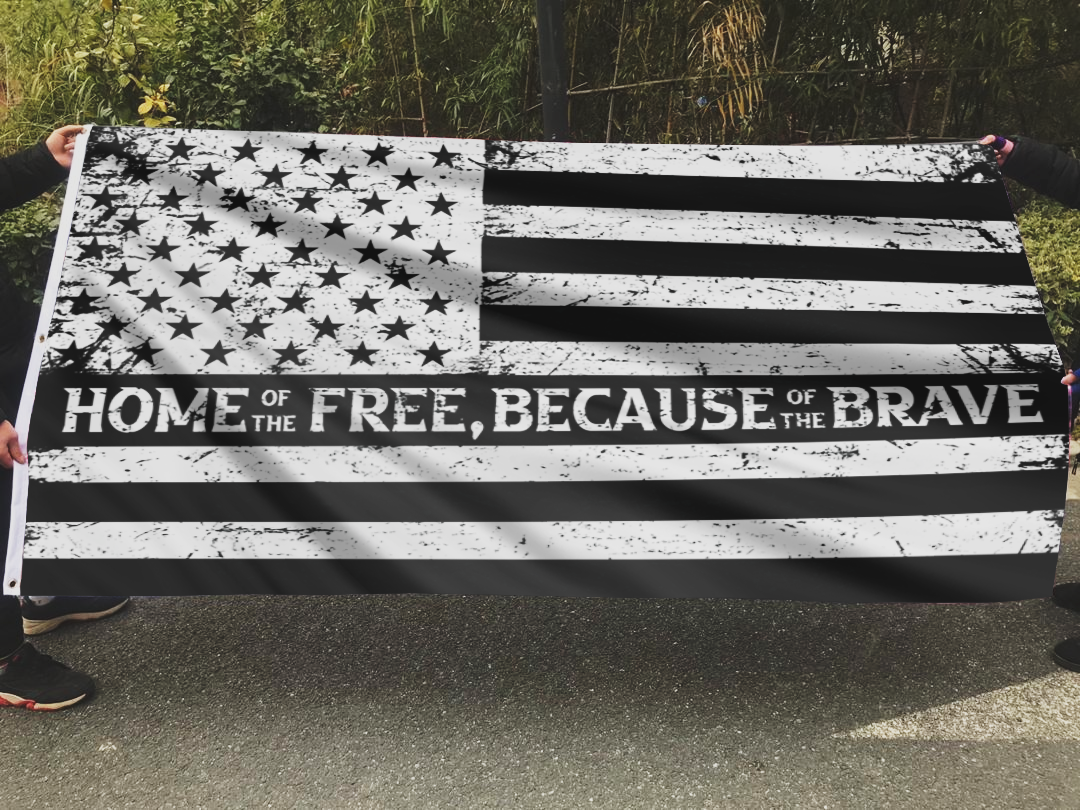 HOME OF THE FREE BECAUSE OF THE BRAVE B&W FLAG