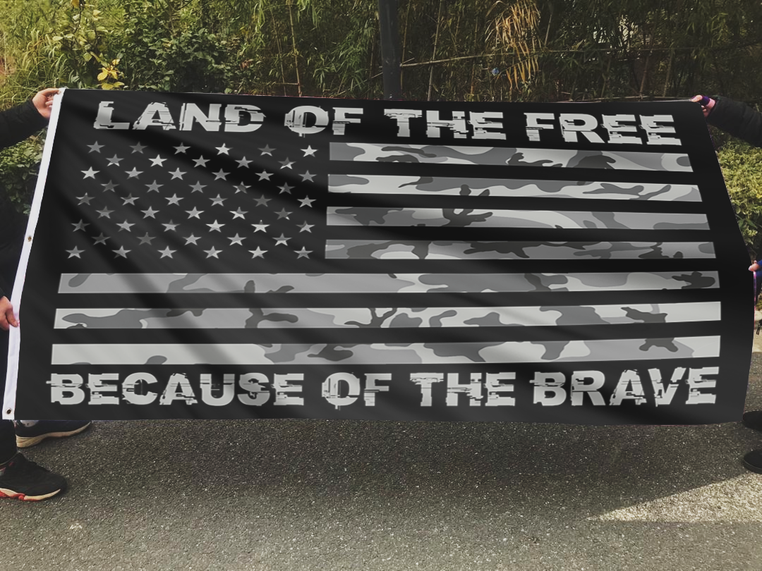 LAND OF THE FREE GRAY CAMO FLAG