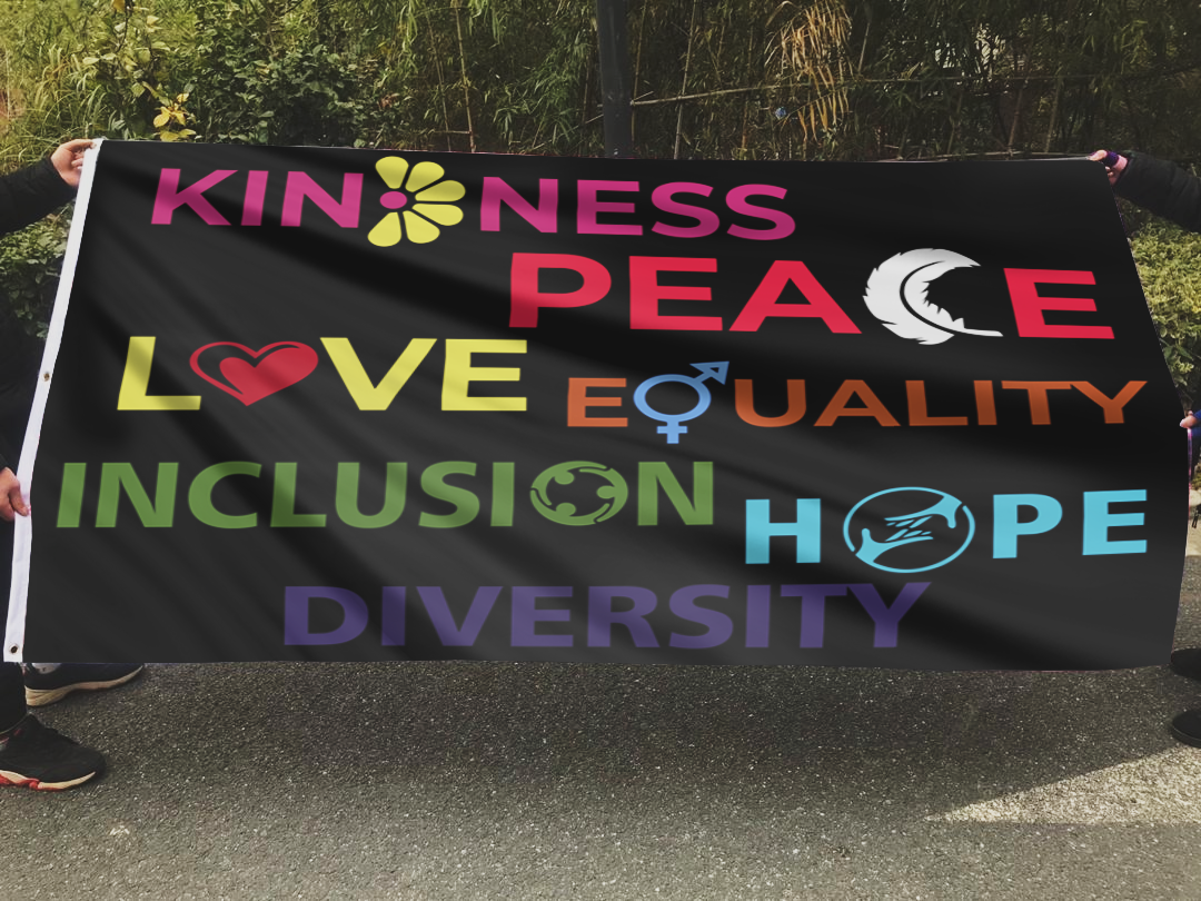 Kindness Peace Equality Love Inclusion Hope Diversity Flag