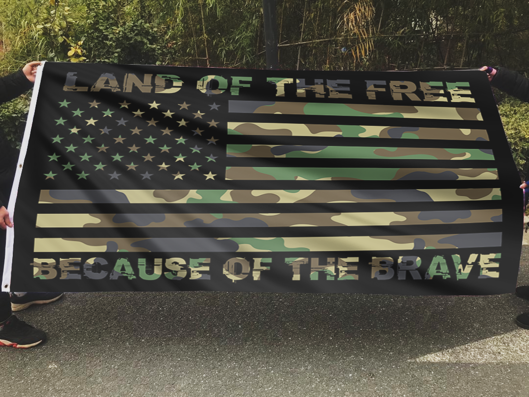 LAND OF THE FREE GREEN CAMO FLAG