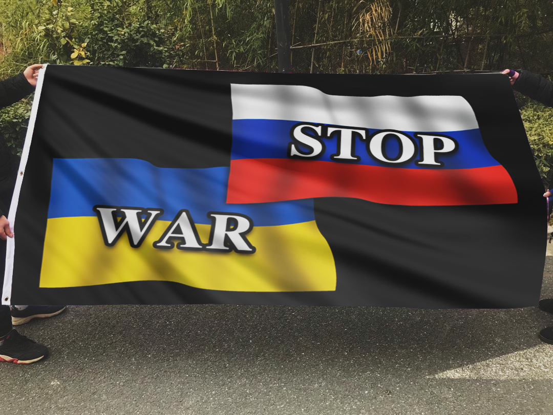 RUSSIA UKRAINE STOP WAR FLAG