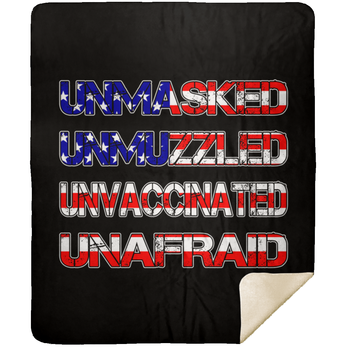 Unmasked. Unmuzzled. Unvaccinated. Unafraid. Premium Mink Sherpa Blanket (Black)
