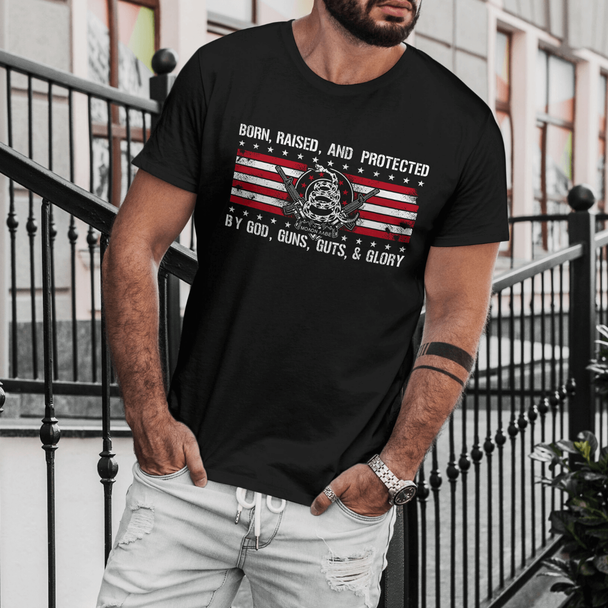 Born Raised and Protected By God, Guns, Guts and Glory 2nd Amendment Shirt