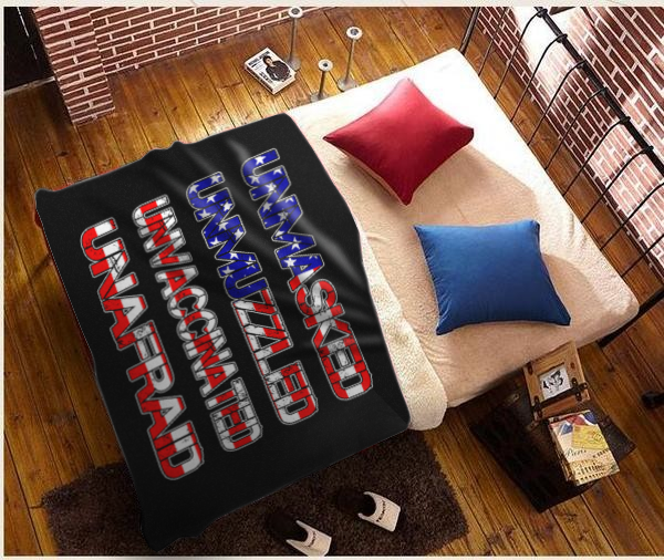 Unmasked. Unmuzzled. Unvaccinated. Unafraid. Premium Mink Sherpa Blanket (Black)