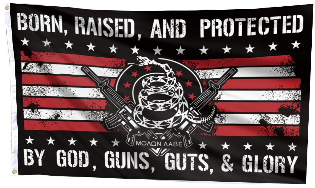 Born Raised And Protected By God Guns Guts And Glory Flag