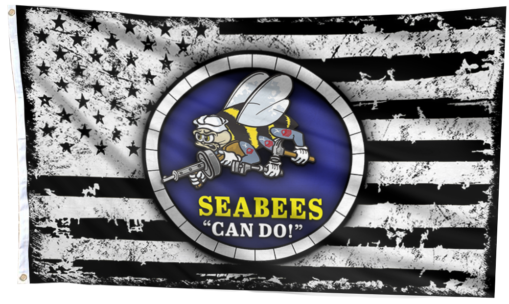 USA Seabees Black and White Flag