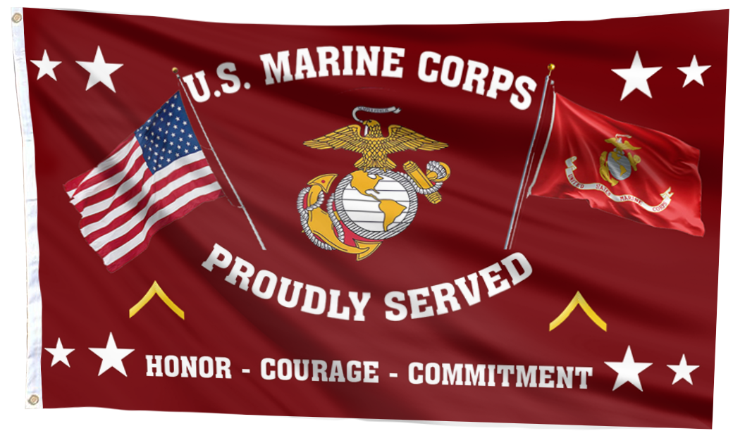 United States Marine Corps - Private First Class Flag + Veteran Pin