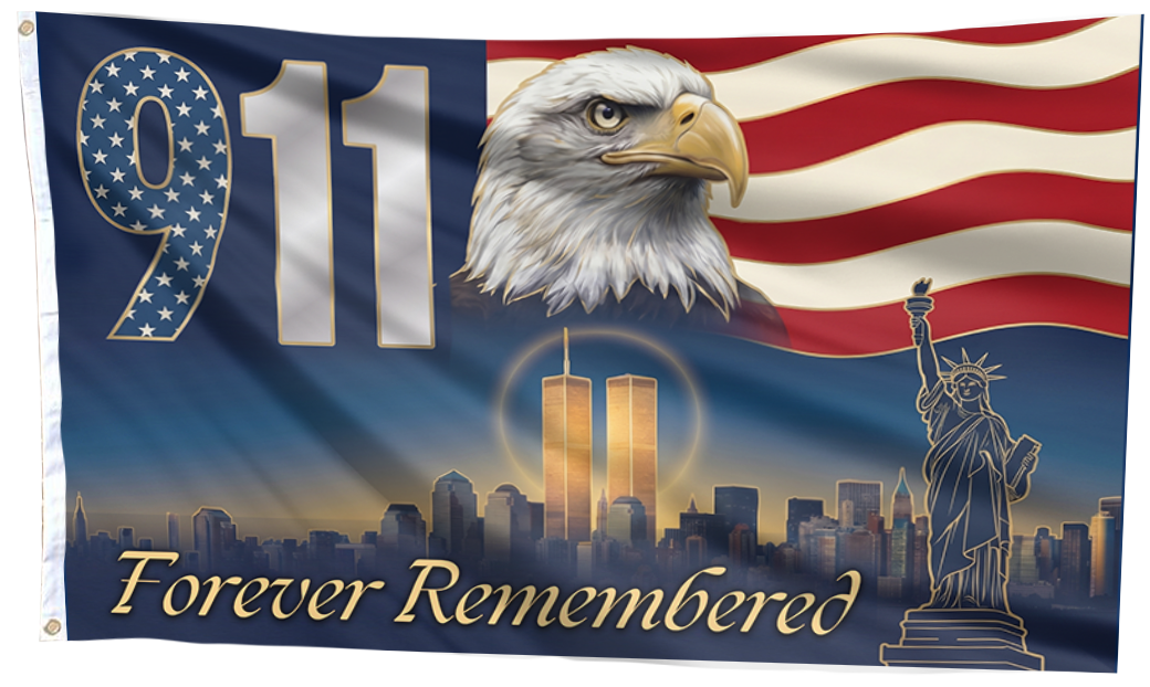 911 Forever Remembered Statue Flag