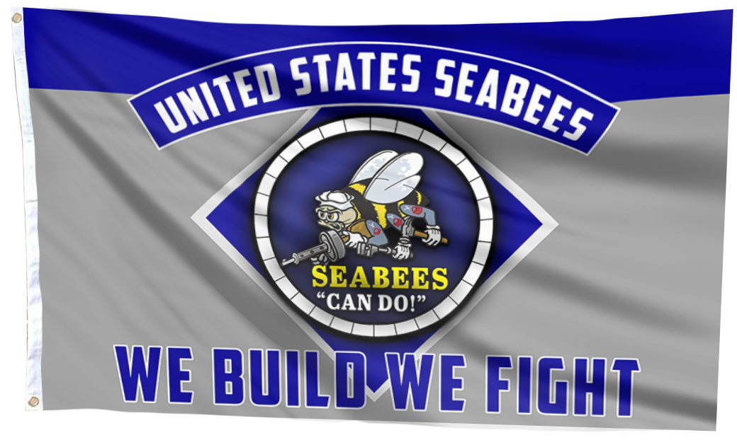 USA Seabees We Build We Fight Blue Flag