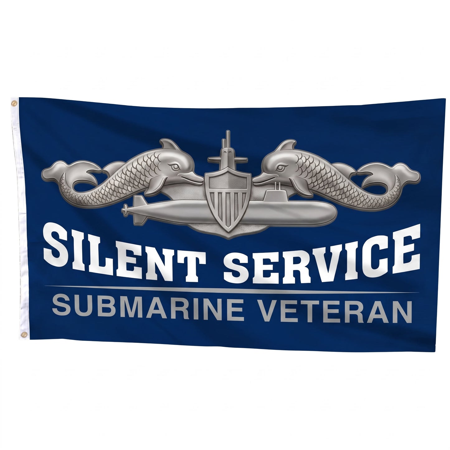 Silent Service Submarine Veteran Flag Silver - Straight