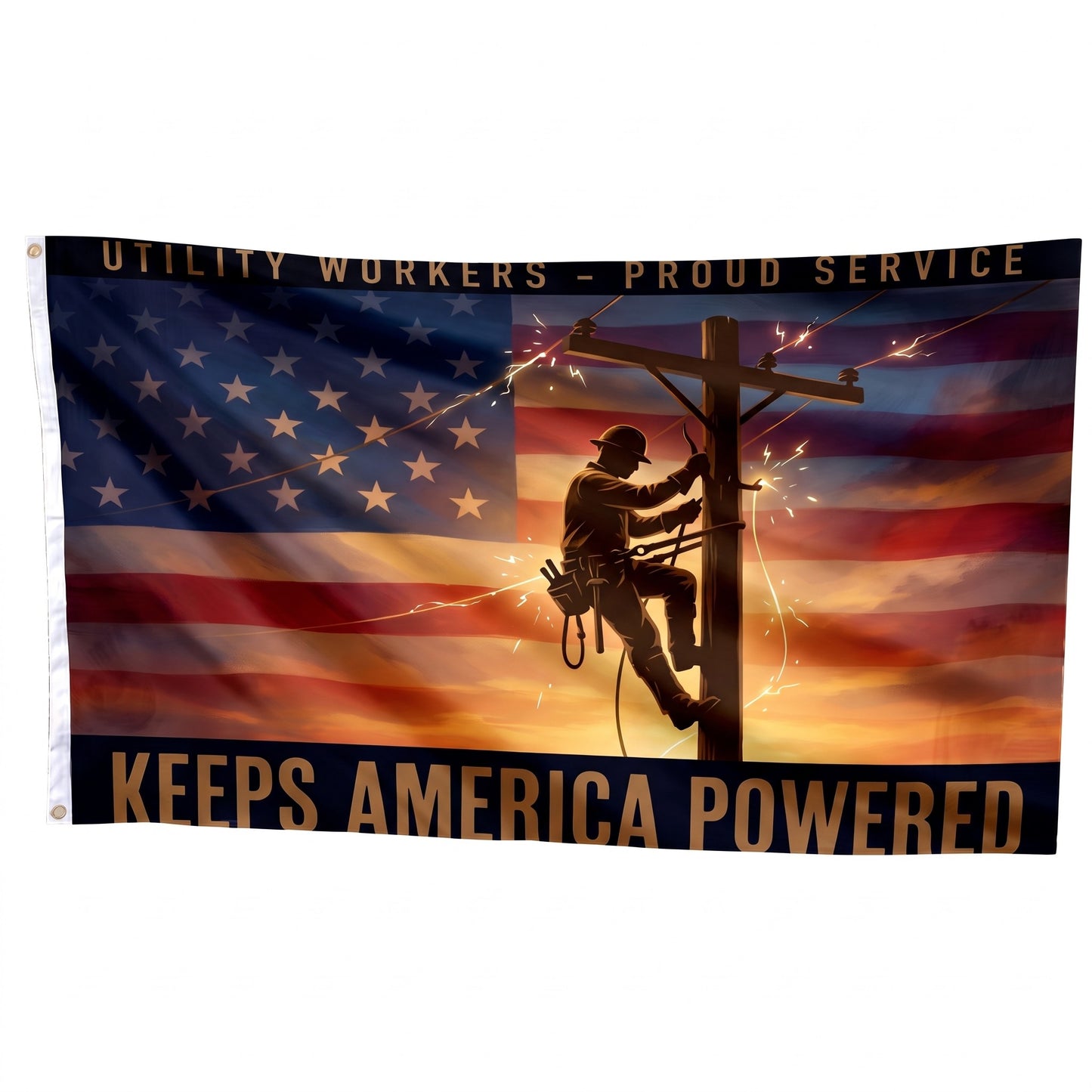 Lineman Keeps America Powered Flag - Straight