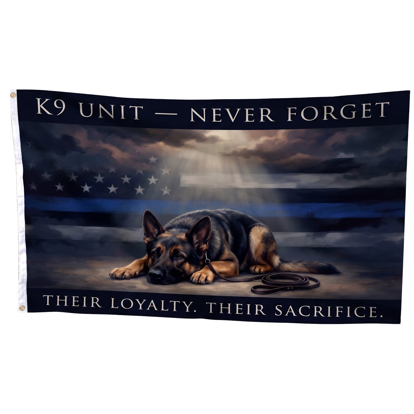 Thin Blue Line K9 Duty Memorial Flag Cinematic - Flag Mockup Straight