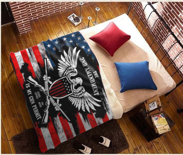 It's My Gun Permit - 2nd Amendment Plush Fleece Blanket - 50x60 + FREE MATCHING 3x5 SINGLE REVERSE FLAG