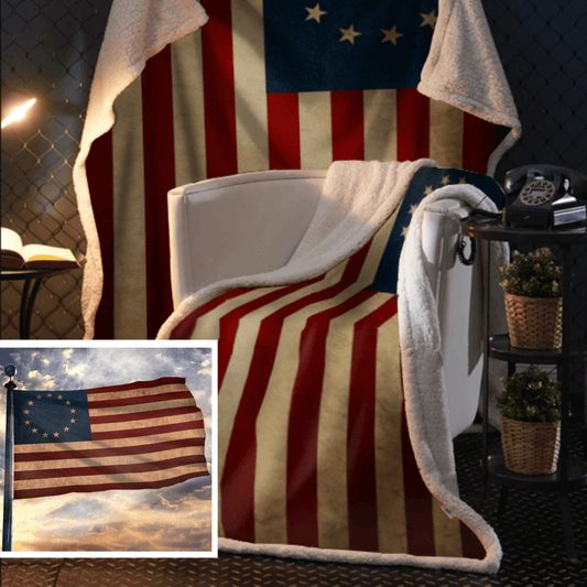 Betsy Ross Flag Sherpa Blanket - 50x60 + Free Matching 3x5' Single Reverse Flag