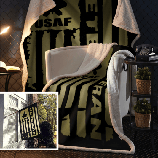 United States Air Force Veteran Blanket - 50x60 + Free Matching 3x5' Single Reverse Flag