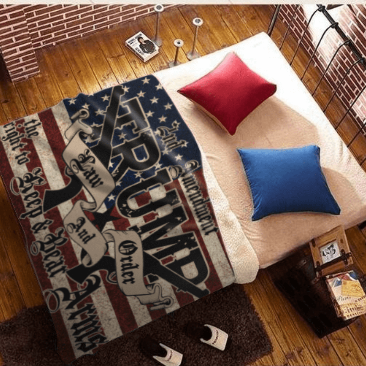 Trump 2020 Law and Order 2nd Amendment Sherpa Blanket - 50x60 + Free Matching 3x5' Single Reverse Flag
