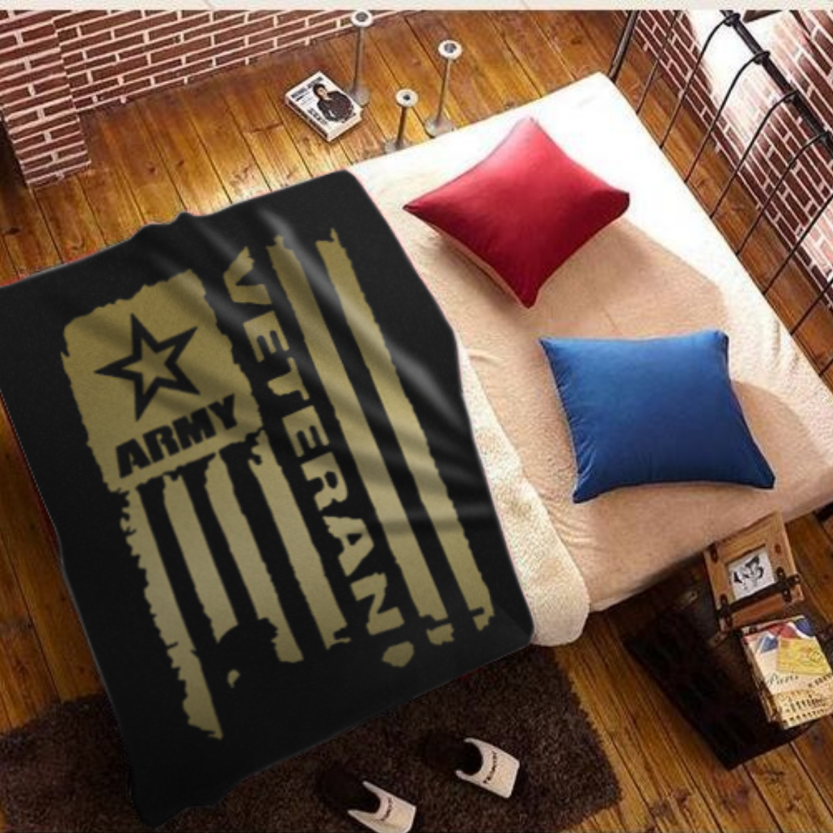 United States Army Veteran Sherpa Blanket - 50x60 + Free Matching 3x5 Single Reverse Flag
