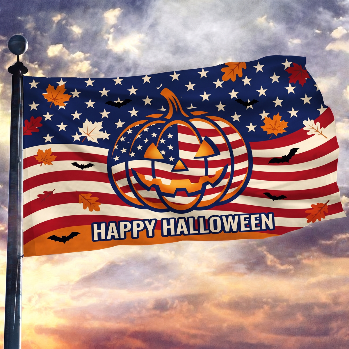 Patriotic Pumpkin Flag Happy Halloween - 3x5