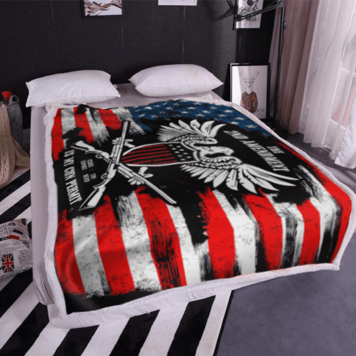 It's My Gun Permit - 2nd Amendment Sherpa Blanket - 50x60 + Free Matching 3x5' Single Reverse Flag