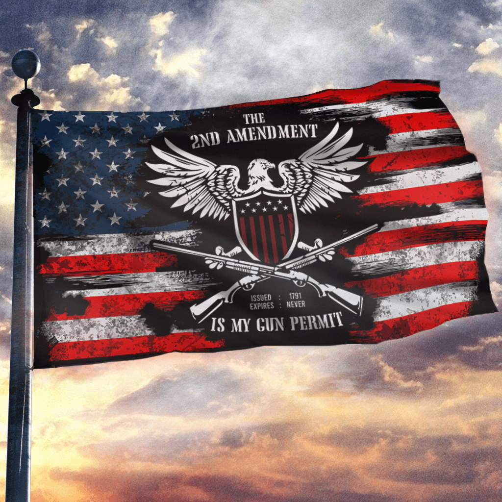 It's My Gun Permit - 2nd Amendment Sherpa Blanket - 50x60 + Free Matching 3x5' Single Reverse Flag