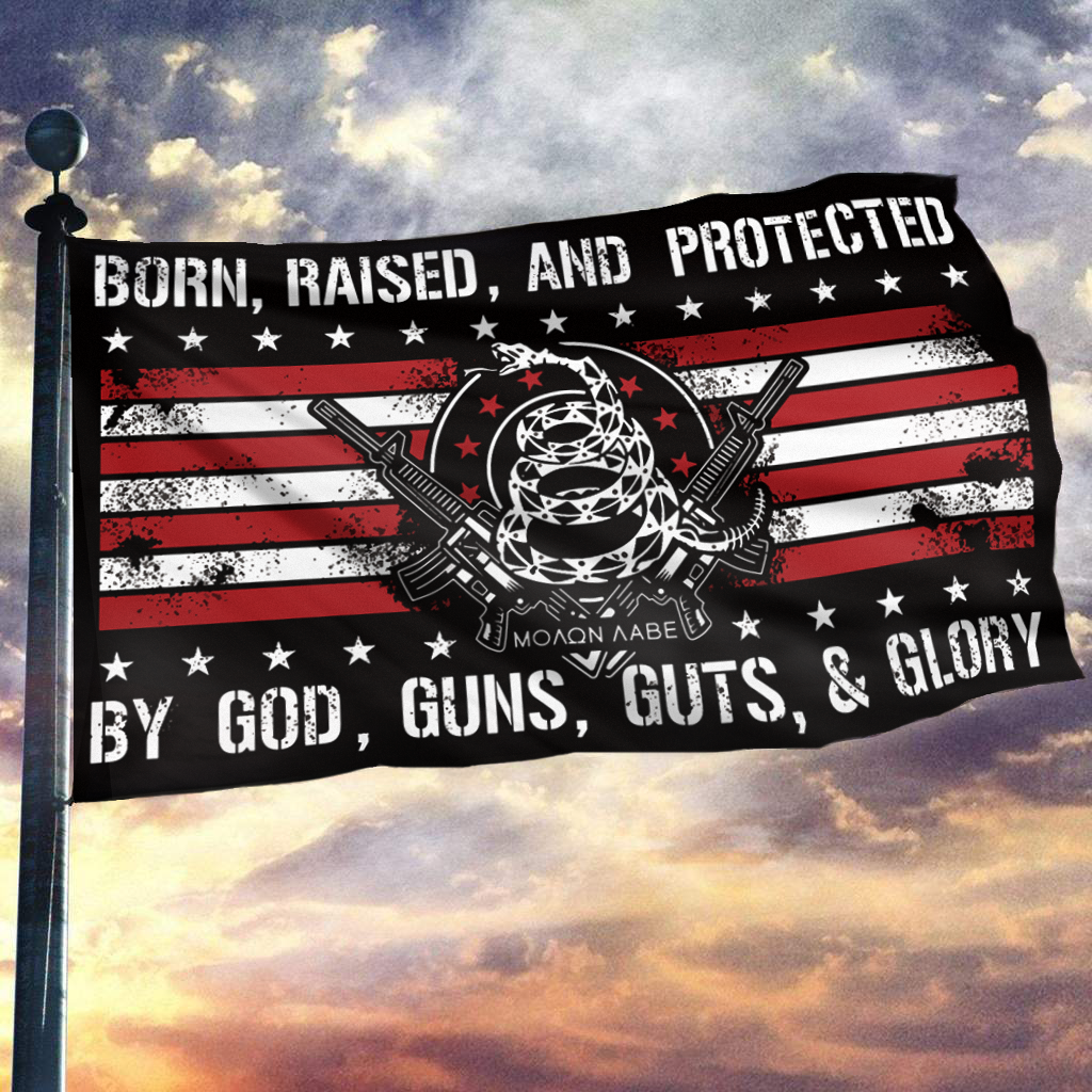Born Raised And Protected By God Guns Guts And Glory Flag