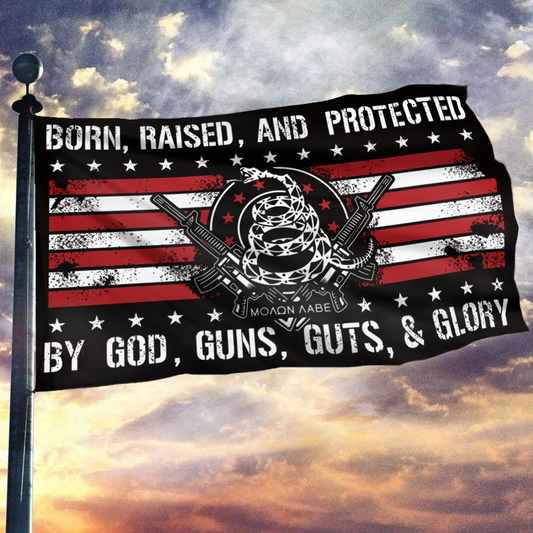 Born Raised And Protected By God Guns Guts And Glory Flag