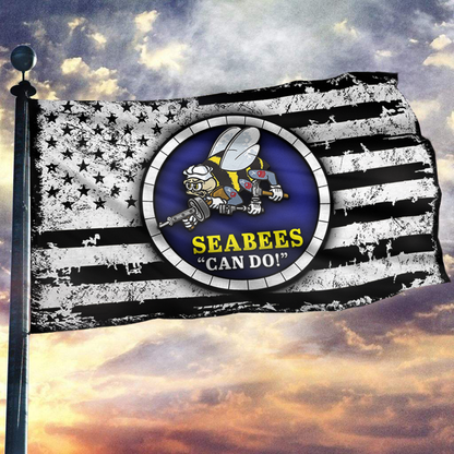 USA Seabees Black and White Flag
