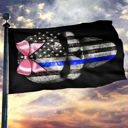 Pink Bow Female Policewoman Skeleton Skull Face Flag