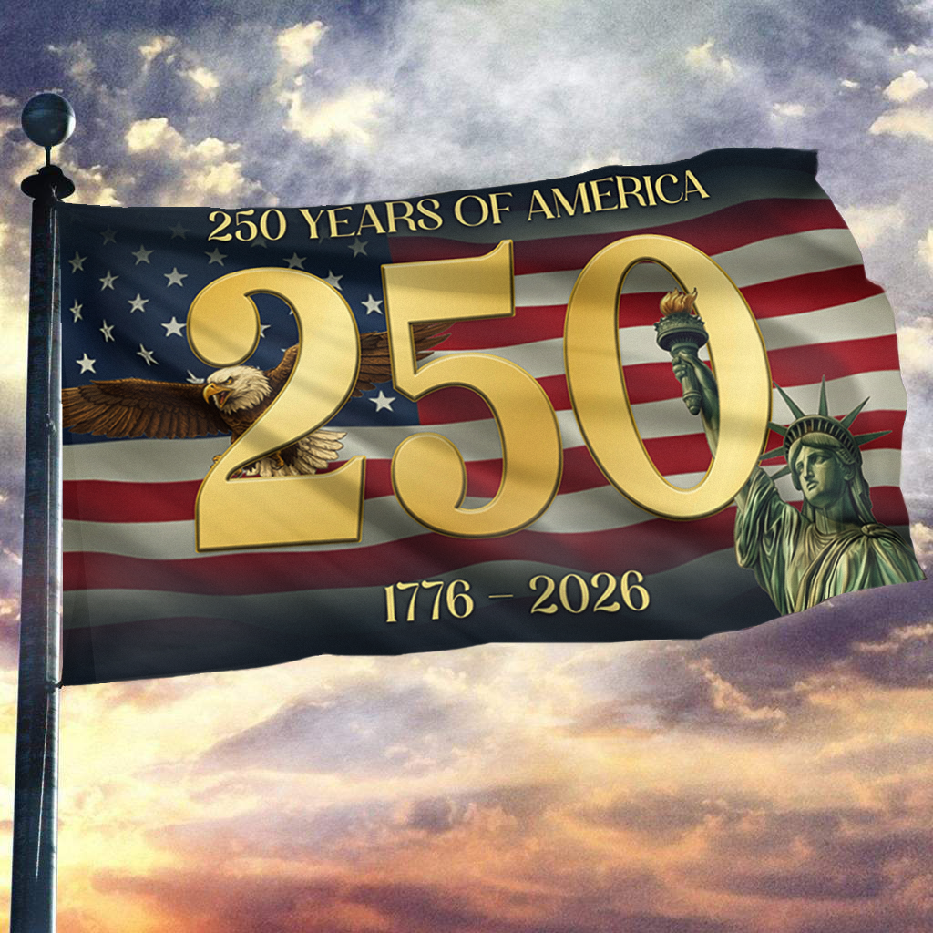 250 Years of America Statue Gold Flag
