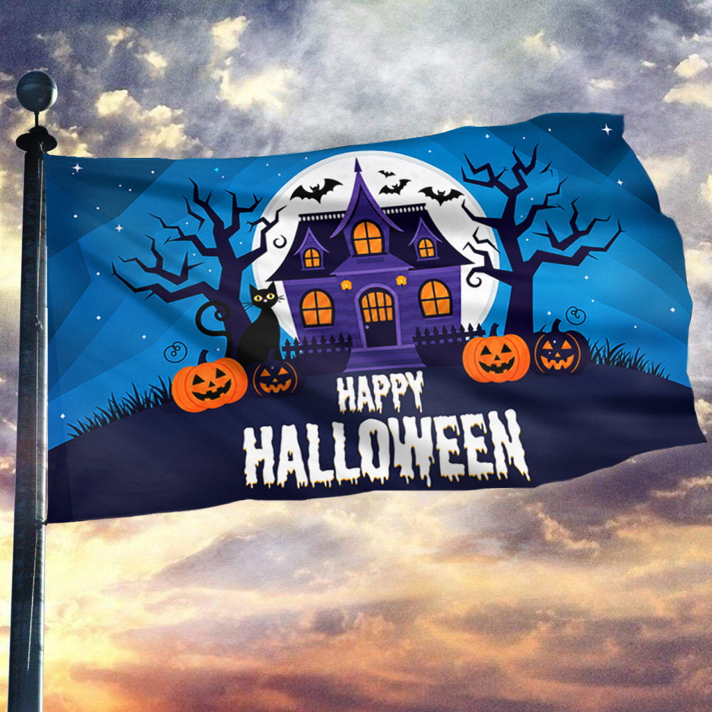 Happy Halloween Haunted House Flag