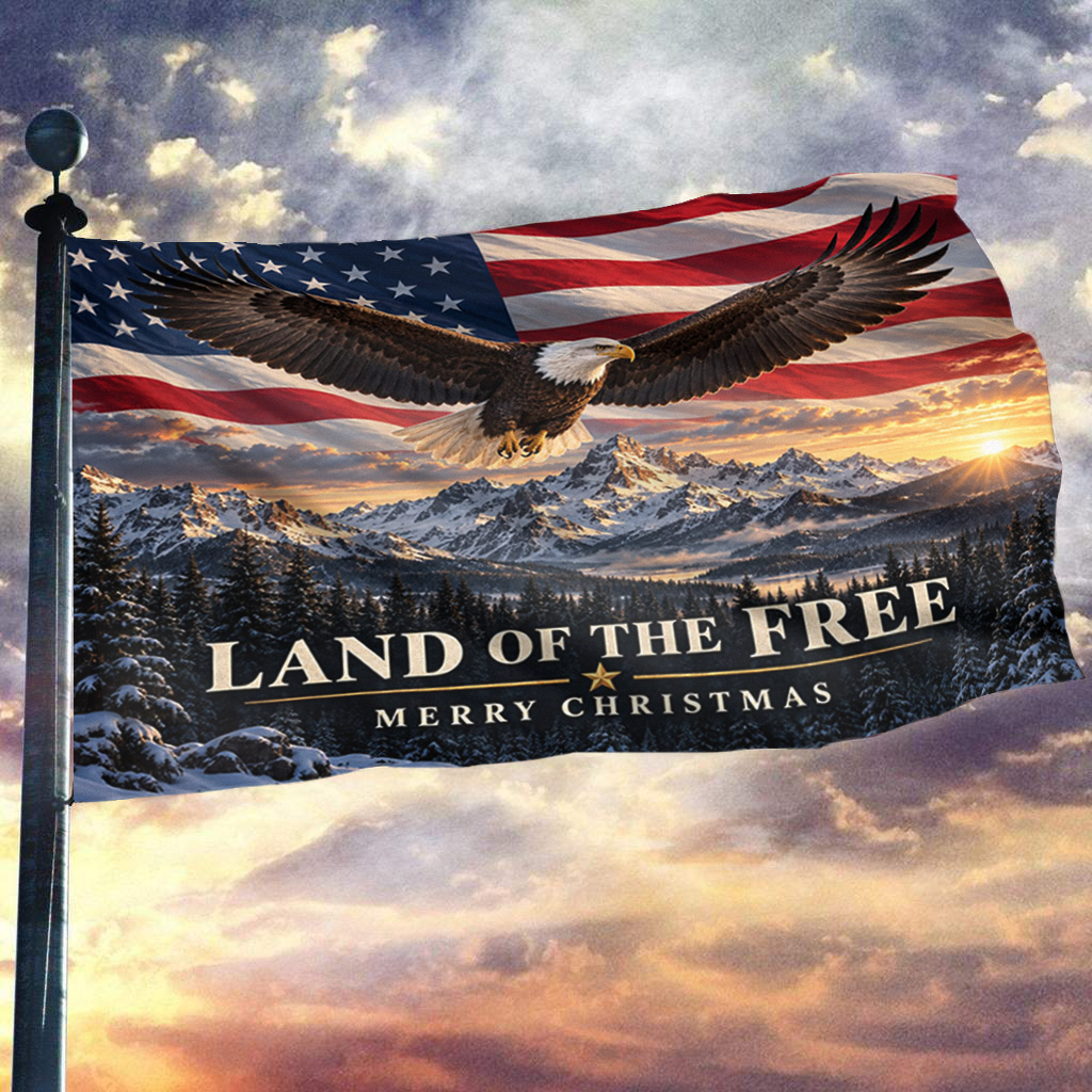 Land of the Free Merry Christmas Flag