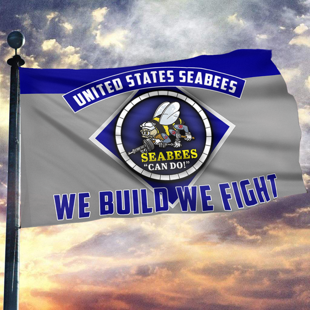 USA Seabees We Build We Fight Blue Flag