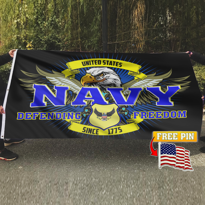 Navy Defending Freedom Since 1775 Flag with FREE American Pin