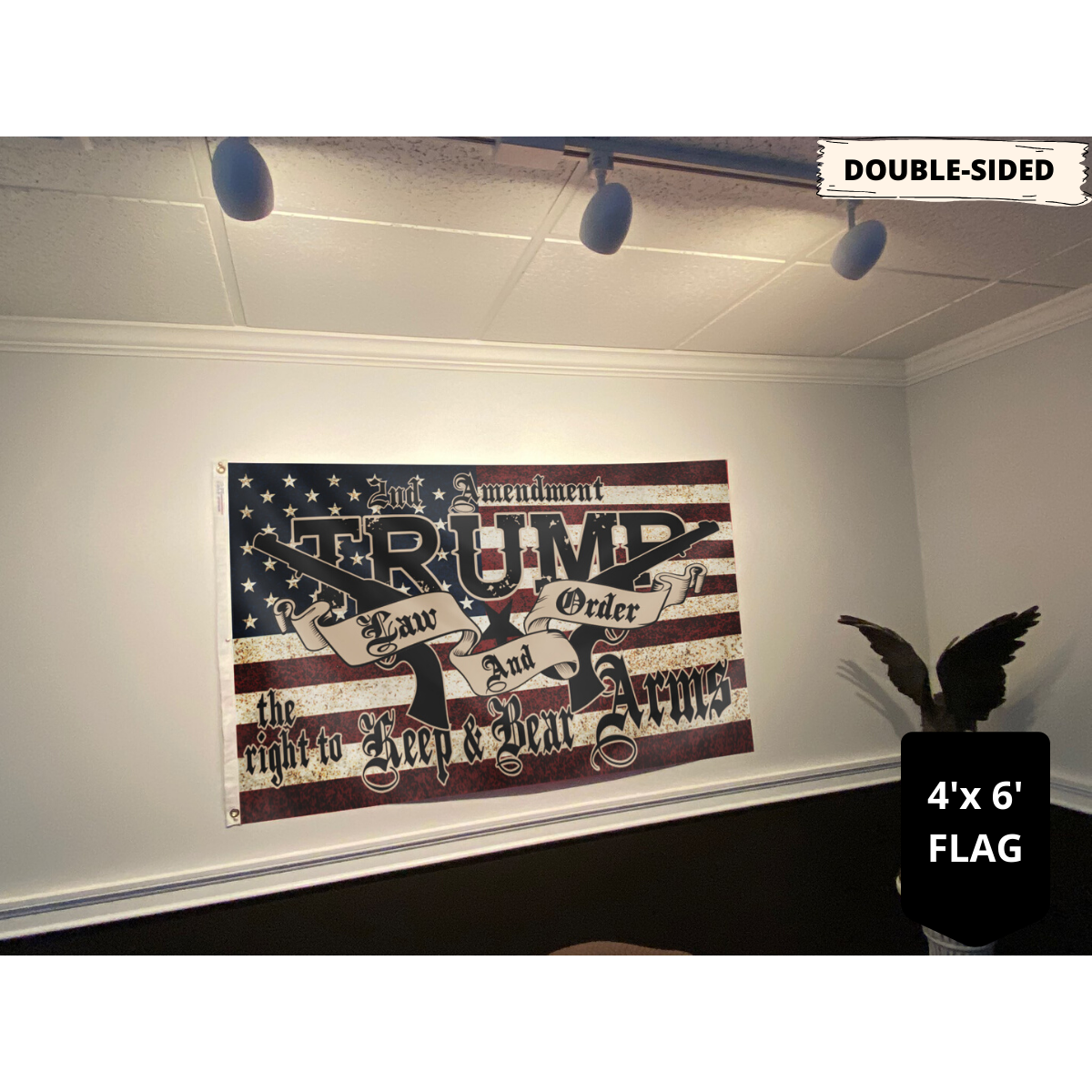 **PREMIUM DOUBLE-SIDED** Trump 2020 Law and Order 2nd Amendment Guns Flag