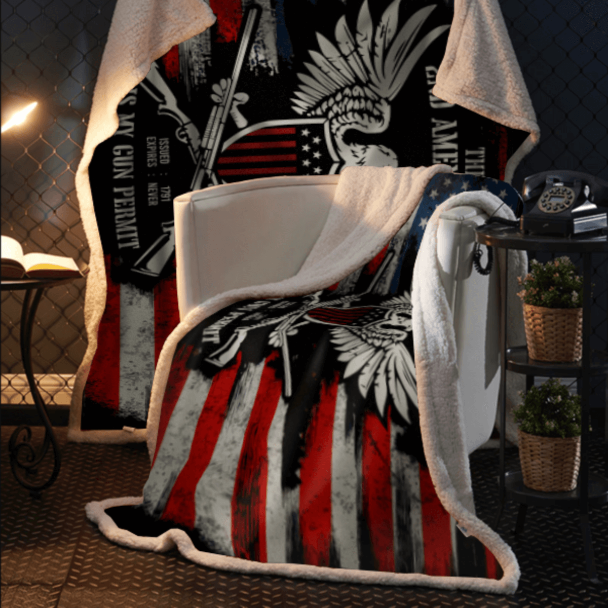 It's My Gun Permit - 2nd Amendment Sherpa Blanket - 50x60 + Free Matching 3x5' Single Reverse Flag
