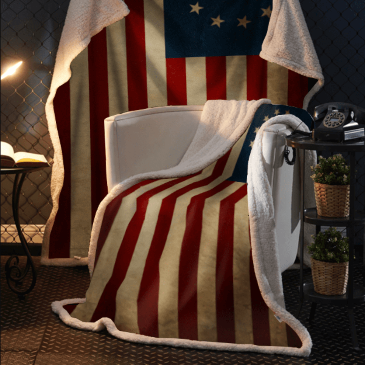Betsy Ross Flag Sherpa Blanket - 50x60 + Free Matching 3x5' Single Reverse Flag
