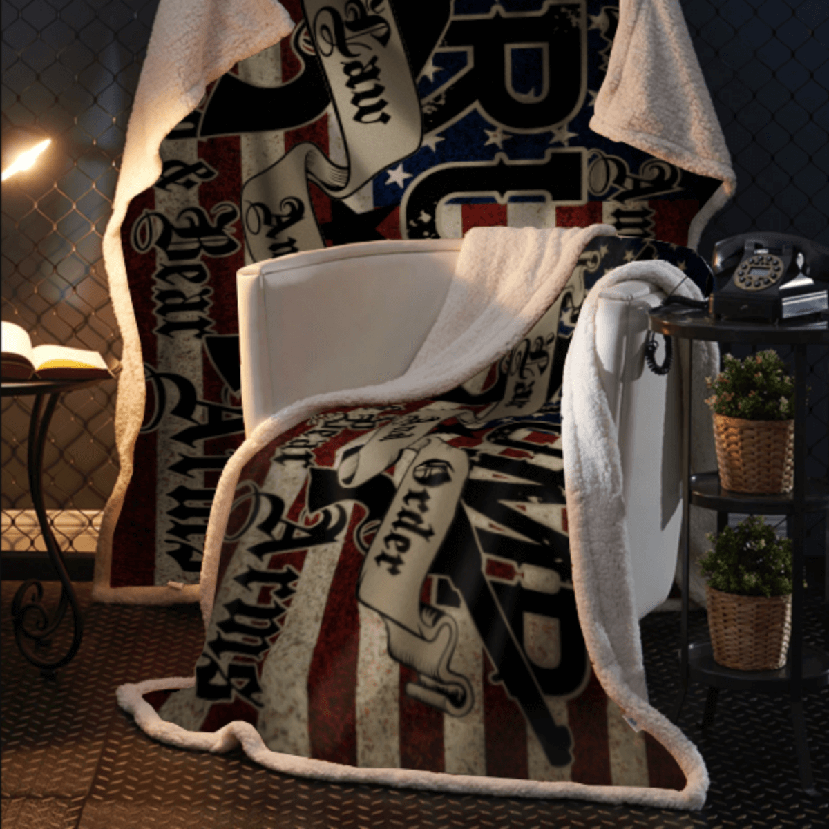 Trump 2020 Law and Order 2nd Amendment Sherpa Blanket - 50x60 + Free Matching 3x5' Single Reverse Flag