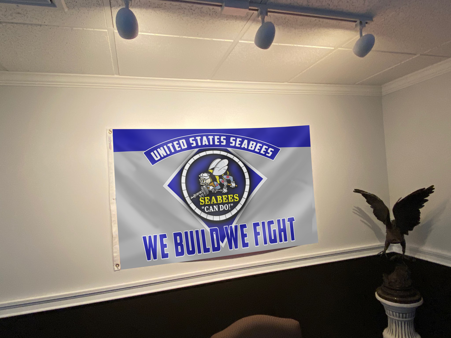 USA Seabees We Build We Fight Blue Flag